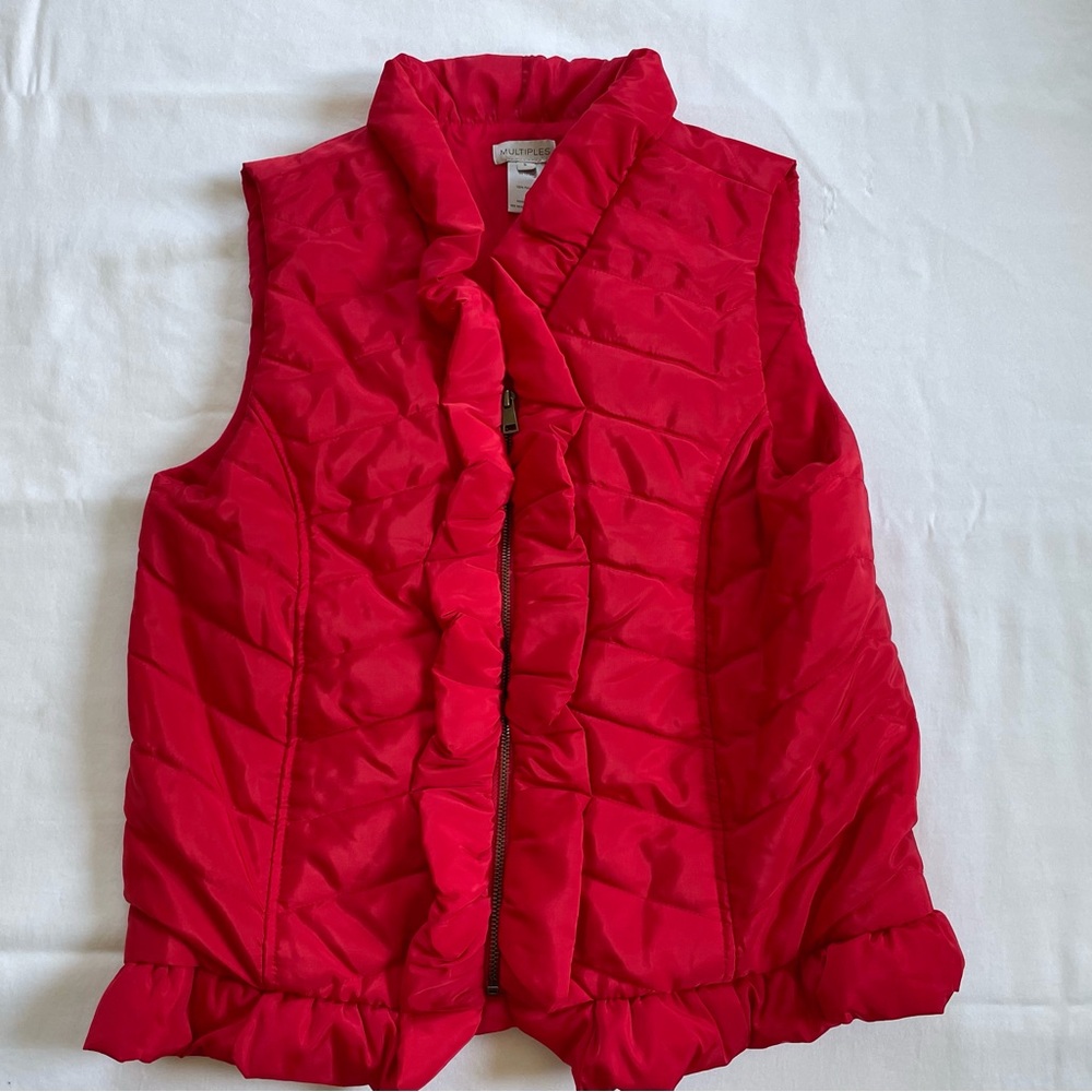 Multiples Bright Red Quilted Vest with Ruffle Hem